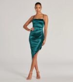 Sensational Fate Lace-Up Bodycon Satin Midi Dress - Image 5