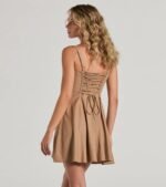 Bold New Look Corset Lace-Up Linen Skater Dress - Image 2