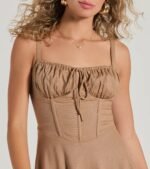 Bold New Look Corset Lace-Up Linen Skater Dress - Image 4