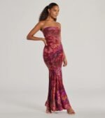 Gorgeous Aura Strapless Floral Tie-Dye Maxi Dress - Image 4