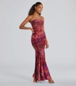 Gorgeous Aura Strapless Floral Tie-Dye Maxi Dress - Image 5