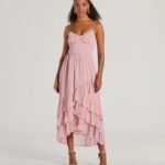Cause For Celebration V-Neck Ruffle Chiffon Midi Dress