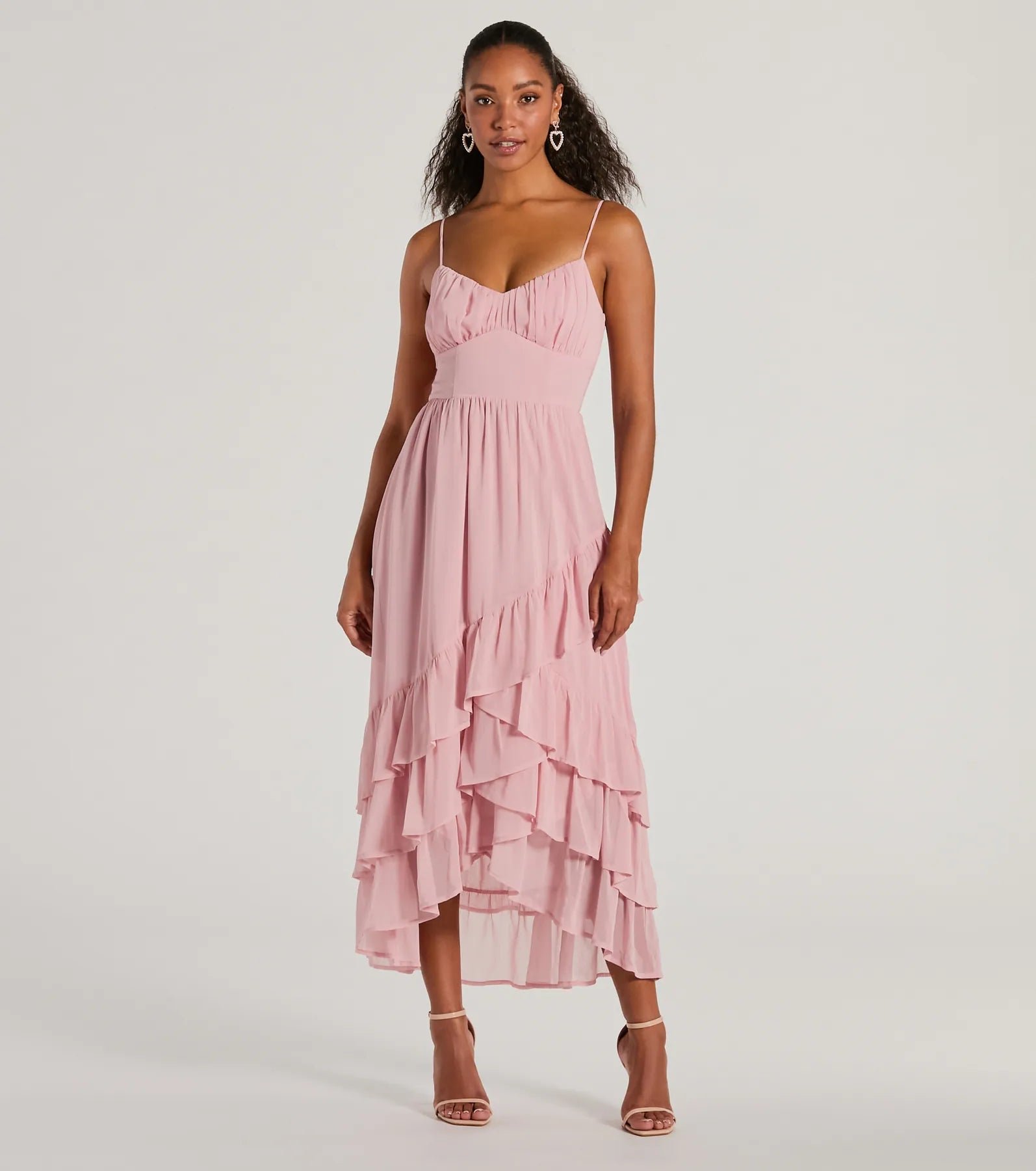 05101-3354_1_ROSE_CauseForCelebrationVNeckRuffleChiffonMidiDress Cause For Celebration V-Neck Ruffle Chiffon Midi Dress - Image 1