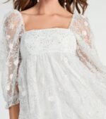 Beautiful Bliss Floral Sequin Mesh Babydoll Dress - Image 3