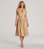 Pleasant Cutie Collared V-Neck Belted Midi Dress - Image 5
