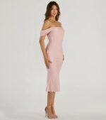 Exceptional Off-The-Shoulder Flared Midi Dress - Image 4