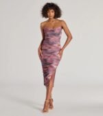 Luminous Allure Strapless Corset Abstract Midi Dress - Image 5