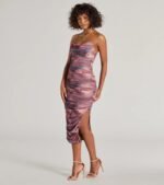 Luminous Allure Strapless Corset Abstract Midi Dress - Image 8