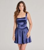 Captivating Charm Sleeveless Tie Back Satin Skater Dress - Image 5