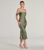 Exceptional Off-The-Shoulder Flared Midi Dress - Image 12