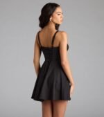 Bold New Look Corset Lace-Up Linen Skater Dress - Image 6