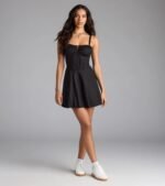 Bold New Look Corset Lace-Up Linen Skater Dress - Image 7