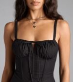 Bold New Look Corset Lace-Up Linen Skater Dress - Image 8