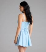 Bold New Look Corset Lace-Up Linen Skater Dress - Image 10