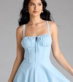 Bold New Look Corset Lace-Up Linen Skater Dress - Image 12