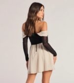Perfectly Chic Bow Detail Off-The-Shoulder Skater Dress - Image 3