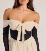 Perfectly Chic Bow Detail Off-The-Shoulder Skater Dress - Image 5