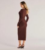 Sleek Vibes Long Sleeve Ruched Midi Dress - Image 2