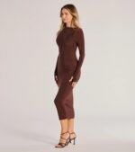 Sleek Vibes Long Sleeve Ruched Midi Dress - Image 3