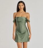 Classics Lover Off-The-Shoulder Satin A-Line Mini Dress - Image 2