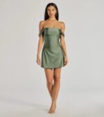 Classics Lover Off-The-Shoulder Satin A-Line Mini Dress - Image 3