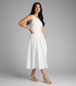 Romantic Sunny Days Crew Neck Poplin Midi Dress - Image 4