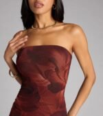 Chic Glimpse Floral Tube Midi Dress - Image 3