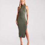 Chic Girl Style Turtleneck Midi Dress