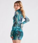 Artsy Play Abstract Mock Neck Mini Dress - Image 6