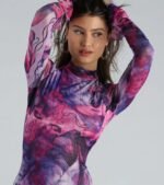 Artsy Play Abstract Mock Neck Mini Dress - Image 4