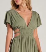 Make Hearts Flutter Short Sleeve Cutout Maxi Dress - Image 3