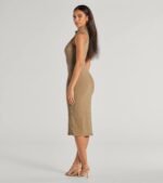 She's Stylish Mock Neck Cable Knit Midi Dress - Image 2