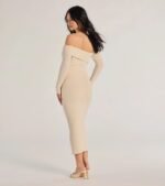 Sharp Lines Asymmetrical Long Sleeve Midi Dress - Image 2