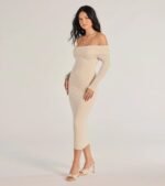 Sharp Lines Asymmetrical Long Sleeve Midi Dress - Image 4