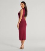 Serving Sleek Square Neck Bodycon Midi Dress - Image 2