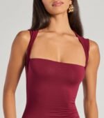 Serving Sleek Square Neck Bodycon Midi Dress - Image 3