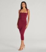 Serving Sleek Square Neck Bodycon Midi Dress - Image 4