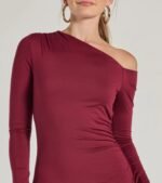 Classic And Sleek Knit Off-Shoulder Long Sleeve Midi Dress - Image 7