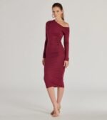 Classic And Sleek Knit Off-Shoulder Long Sleeve Midi Dress - Image 8