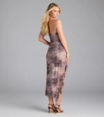 Wild Instincts Halter Cutout Leopard Mesh Midi Dress - Image 2