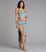Wild Instincts Halter Cutout Leopard Mesh Midi Dress - Image 5