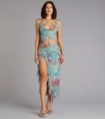 Wild Instincts Halter Cutout Leopard Mesh Midi Dress - Image 6