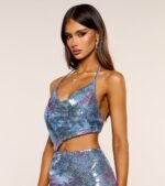 Disco After Dark Abstract Sequin Halter Mini Dress - Image 5