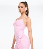 Soft Drape Ruffle Mesh Bodycon Mini Dress - Image 3