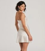 Perfect Glow Strapless Pleat A-Line Satin Mini Dress - Image 3