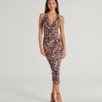 Fierce Style Zebra Print Mesh Halter Midi Dress