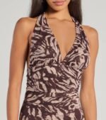Fierce Style Zebra Print Mesh Halter Midi Dress - Image 3