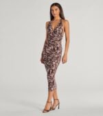Fierce Style Zebra Print Mesh Halter Midi Dress - Image 4