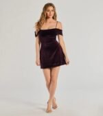 Luxe Chic Velvet Cold-Shoulder A-Line Mini Dress - Image 3