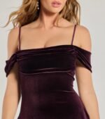 Luxe Chic Velvet Cold-Shoulder A-Line Mini Dress - Image 4